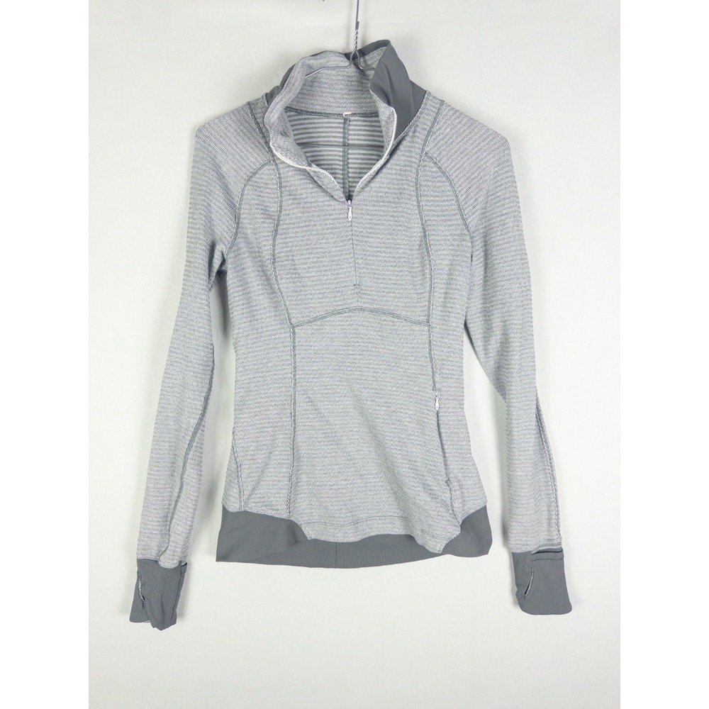 Lululemon Rest Less 1/2 Zip Pullover Womens Grey Textured Knit‎ Thumbholes 4